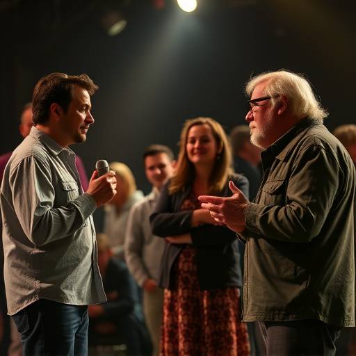 Atores participando de um jogo de improvisaäão teatral.